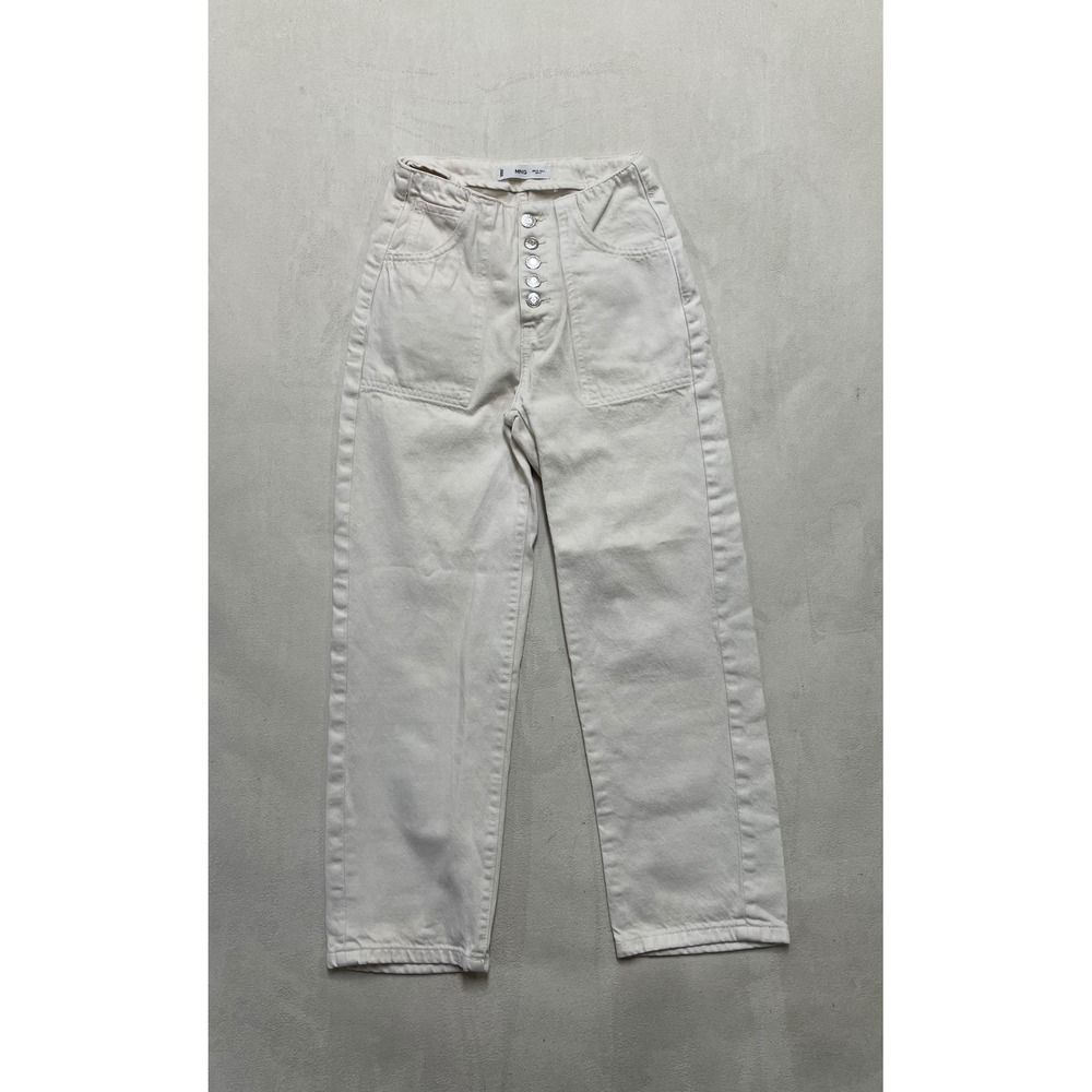 MNG Mango Women White High Waist Wide Leg Button Fly Denim Jeans Size 1 57012880